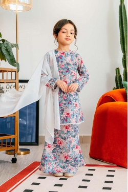 TUSCA x ELLE & TOTS KIDS : Leia Kids Kurung Pahang in Blue